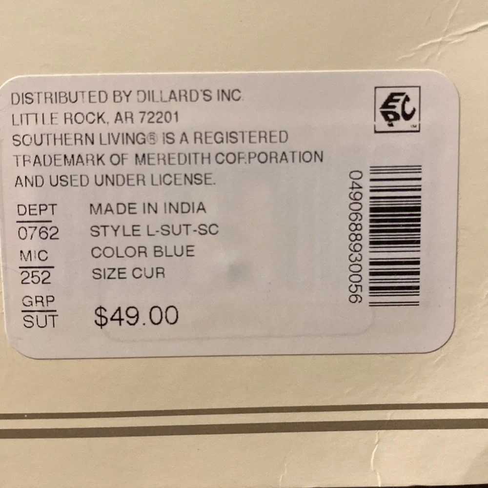 Southern Living Dillard's Sutton Shower Curtains 100% Cotton (NEW) Blue 72”x 72”